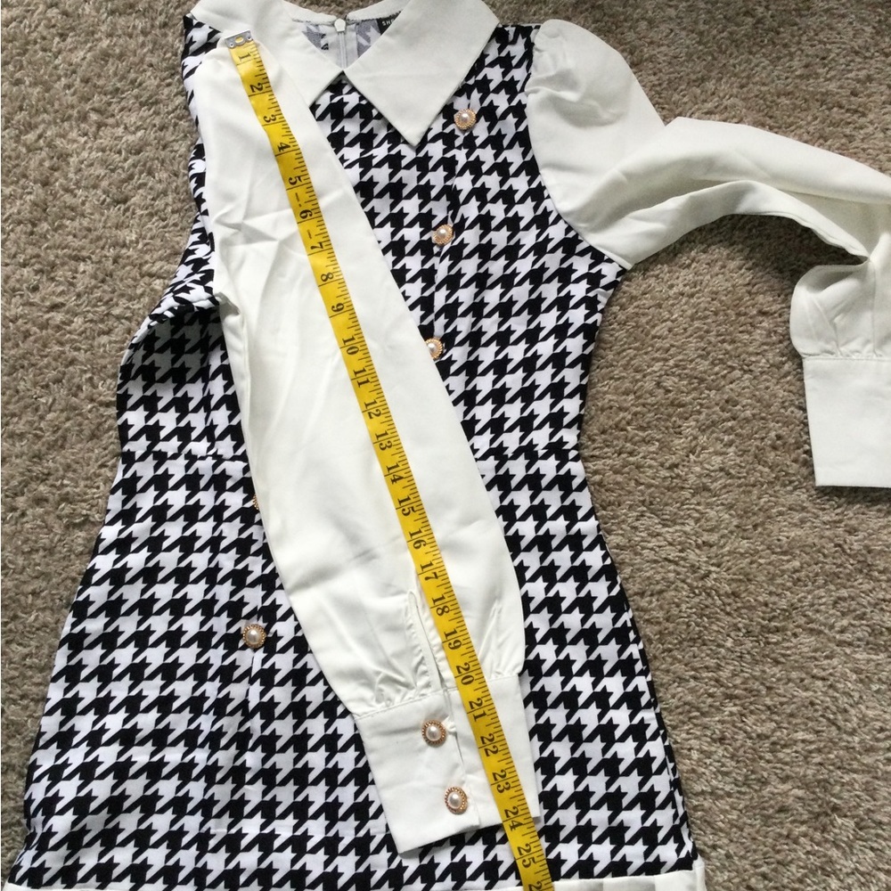 🔥🔥HOST PIC🔥🔥 Slayr Houndstooth Panel Puff Sleeve Pleated Hem Dress - Picture 8 of 13